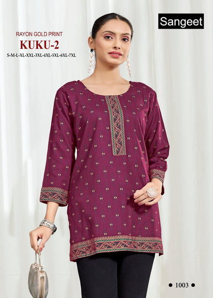 Kuku 2 Sangeet Rayon Short Kurtis Supplier Ahmedabad