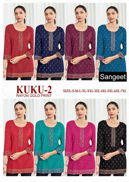 Kuku 2 Sangeet Rayon Short Kurtis Supplier Ahmedabad