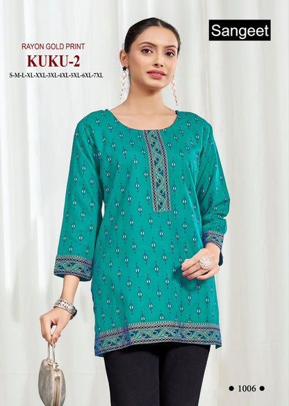 Kuku 2 Sangeet Rayon Short Kurtis Supplier Ahmedabad