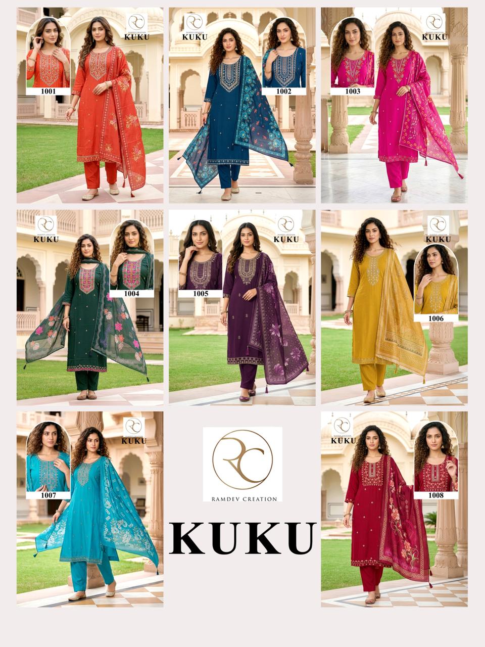 Kuku Ramdev Creation Rayon 14Kg Readymade Pant Style Suits Manufacturer India