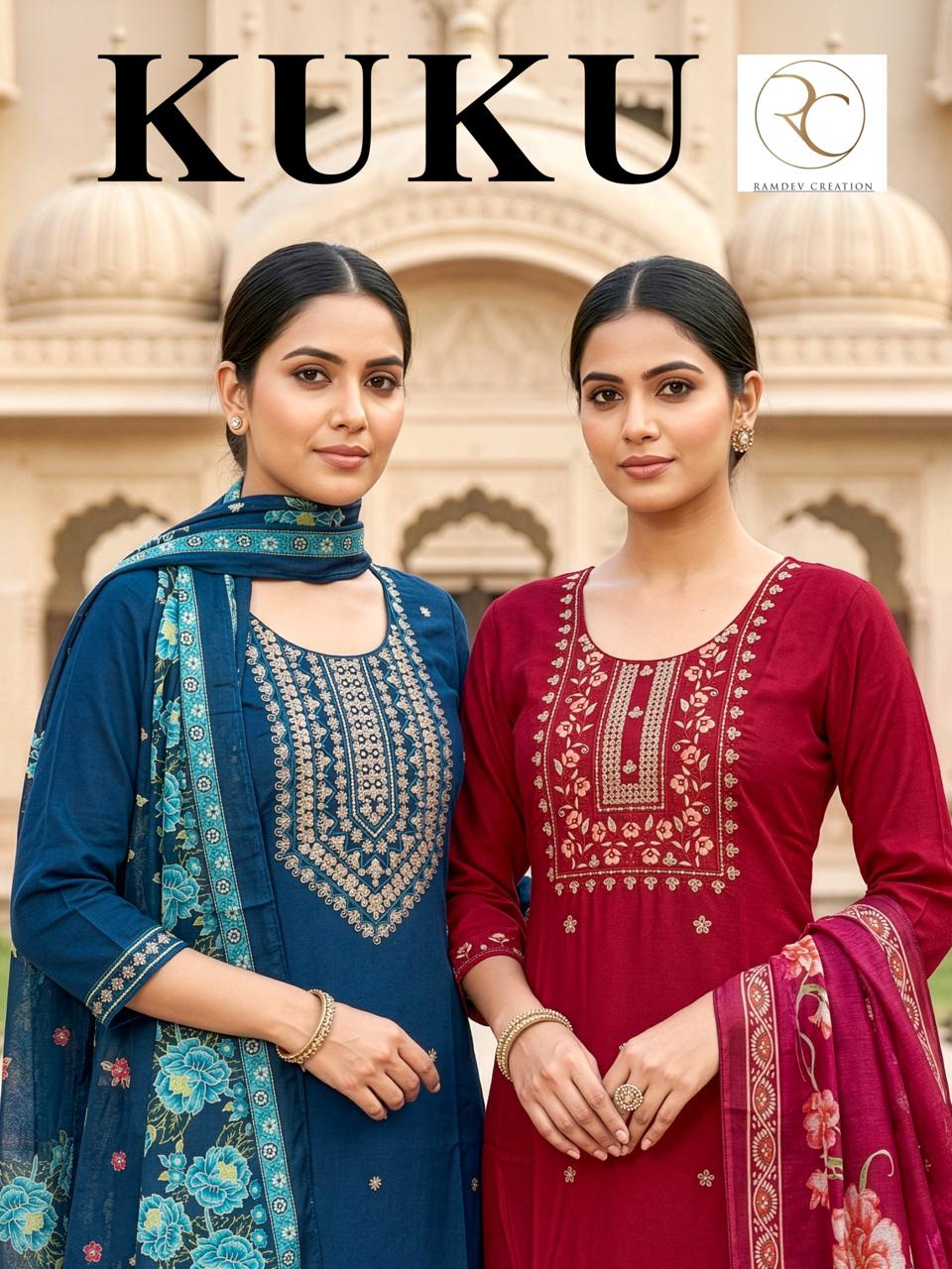 Kuku Ramdev Creation Rayon 14Kg Readymade Pant Style Suits Manufacturer India