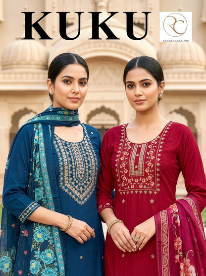 Kuku Ramdev Creation Rayon 14Kg Readymade Pant Style Suits Manufacturer India