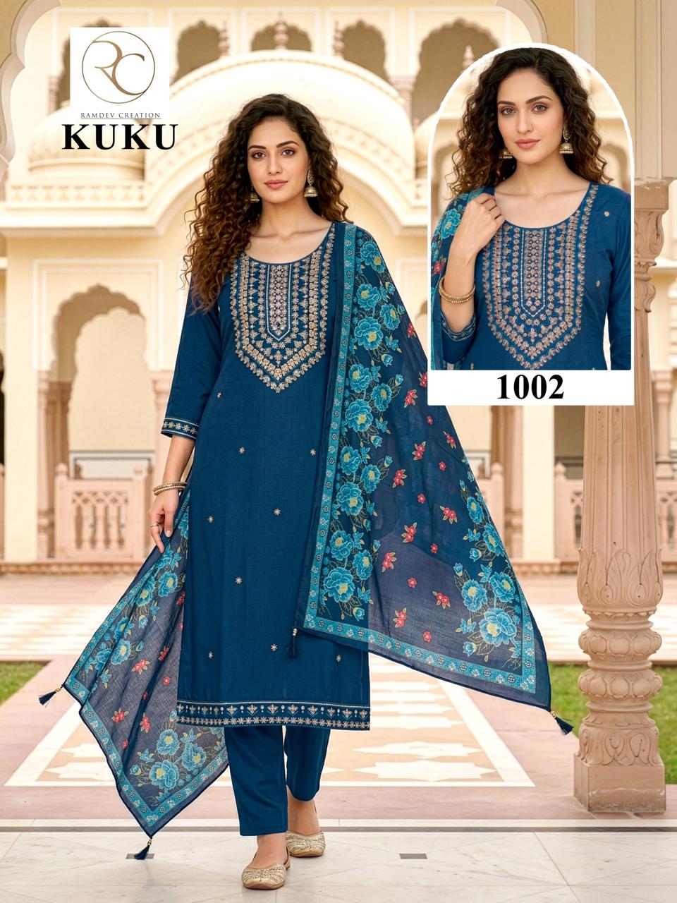 Kuku Ramdev Creation Rayon 14Kg Readymade Pant Style Suits Manufacturer India