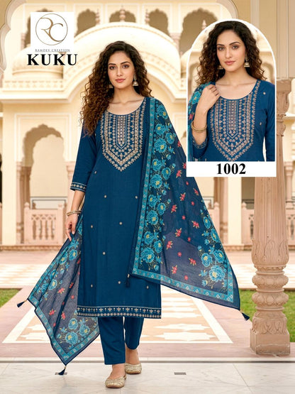 Kuku Ramdev Creation Rayon 14Kg Readymade Pant Style Suits Manufacturer India