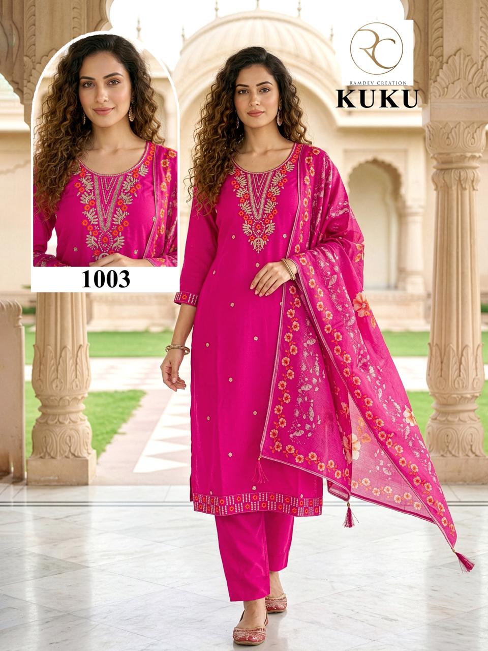 Kuku Ramdev Creation Rayon 14Kg Readymade Pant Style Suits Manufacturer India