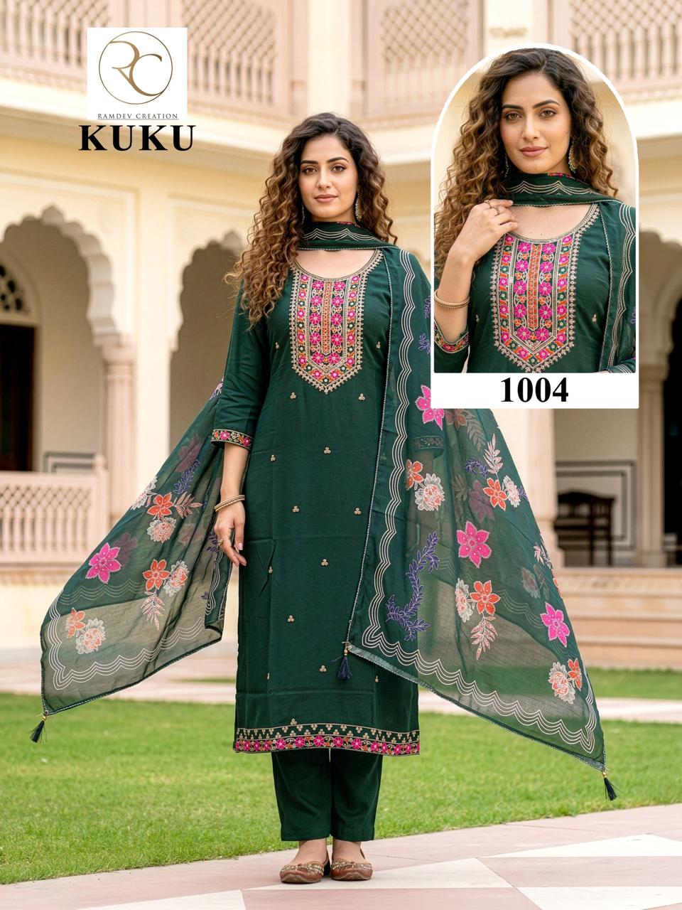 Kuku Ramdev Creation Rayon 14Kg Readymade Pant Style Suits Manufacturer India