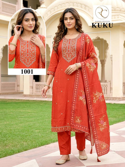 Kuku Ramdev Creation Rayon 14Kg Readymade Pant Style Suits Manufacturer India
