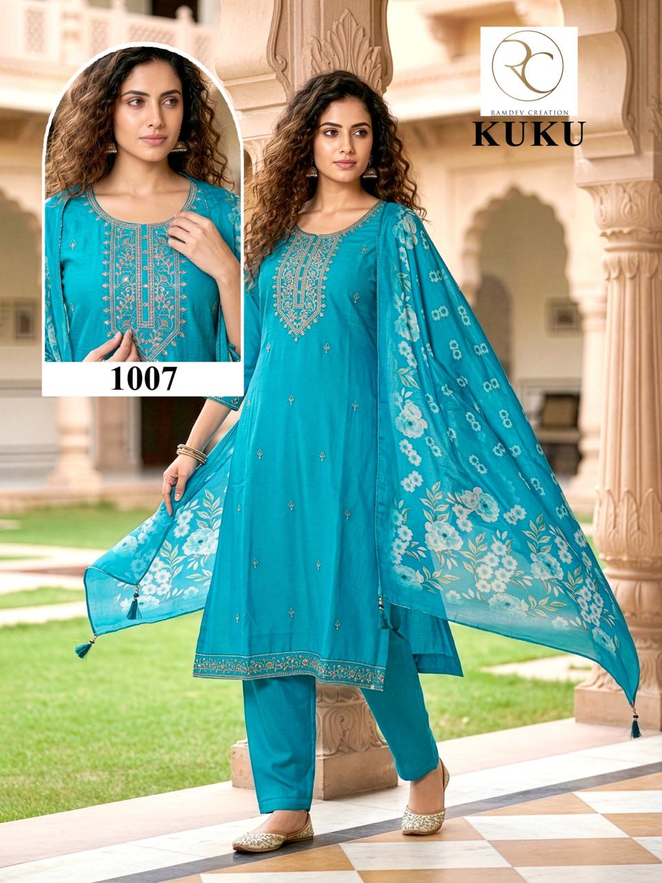 Kuku Ramdev Creation Rayon 14Kg Readymade Pant Style Suits Manufacturer India