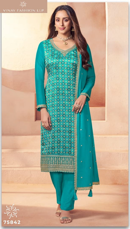 Kuleesh Aarvi Vinay Fashion Llp Moga Silk Pant Style Suits Manufacturer