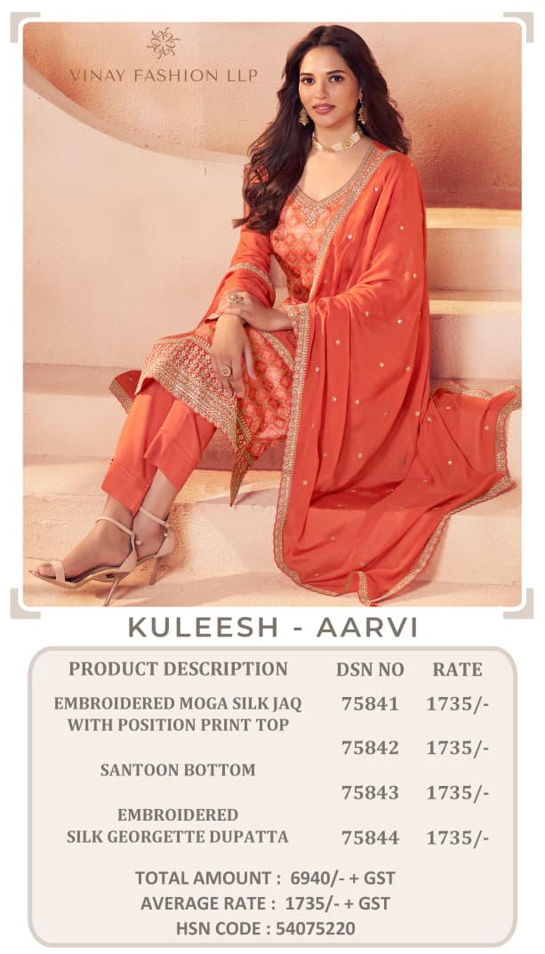Kuleesh Aarvi Vinay Fashion Llp Moga Silk Pant Style Suits Manufacturer
