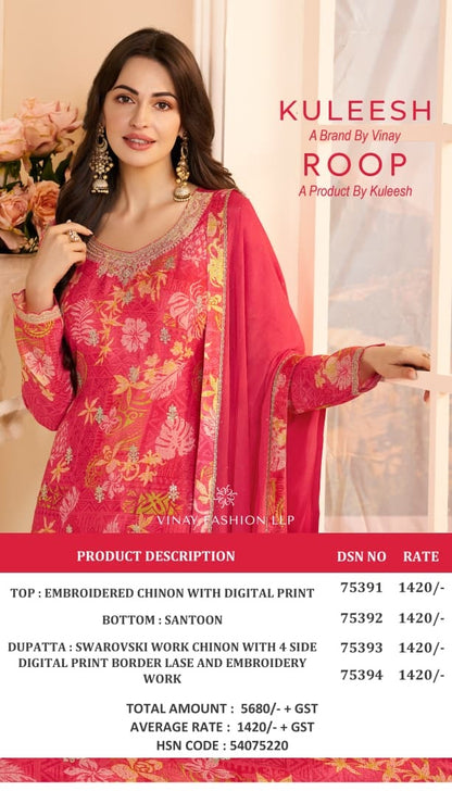 Kuleesh Roop Vinay Fashion Llp Chinon Pant Style Suits Wholesaler