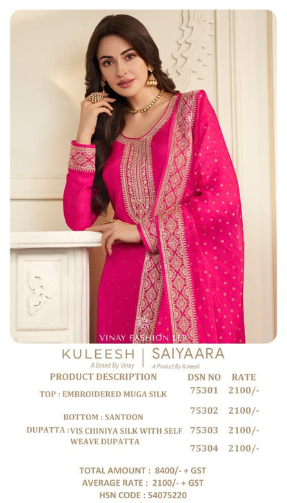 Kuleesh Saiyaara Vinay Fashion Llp Moga Silk Pant Style Suits Wholesale Rate