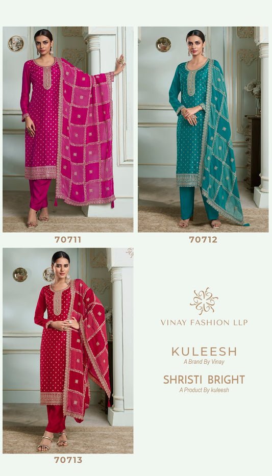 Kuleesh Shristi Bright Vinay Fashion Llp Dola Jacquard Plazzo Style Suits Exporter