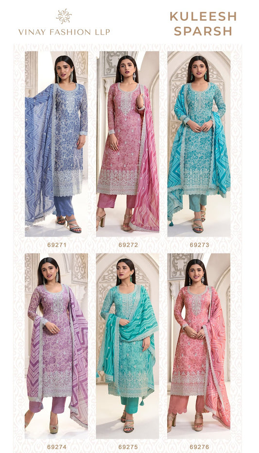 Kuleesh Sparsh Vinay Fashion Llp Organza Designer Salwar Suits Wholesale Rate