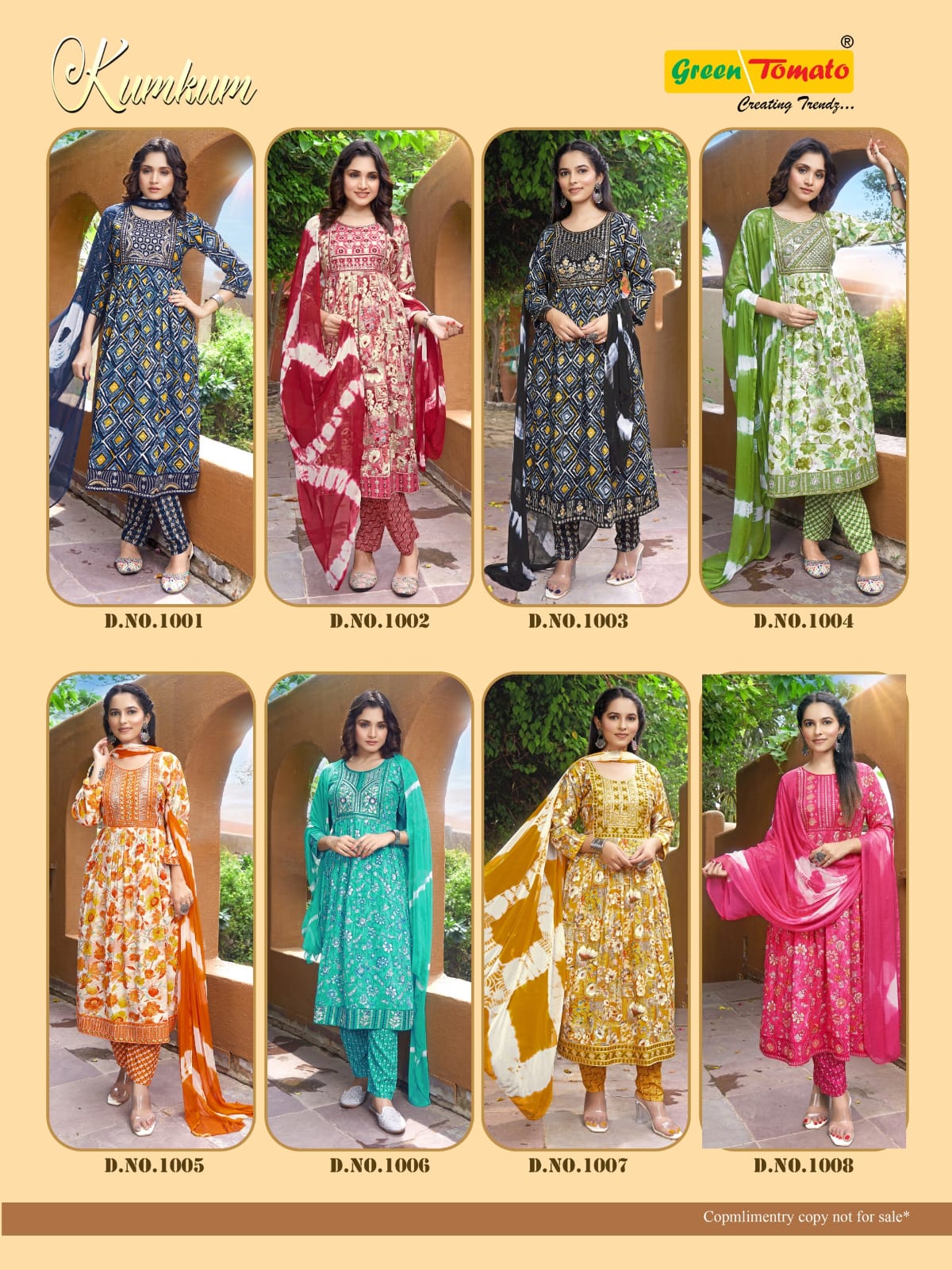Kum Kum Green Tomato Rayon Foil Readymade Pant Style Suits Manufacturer India