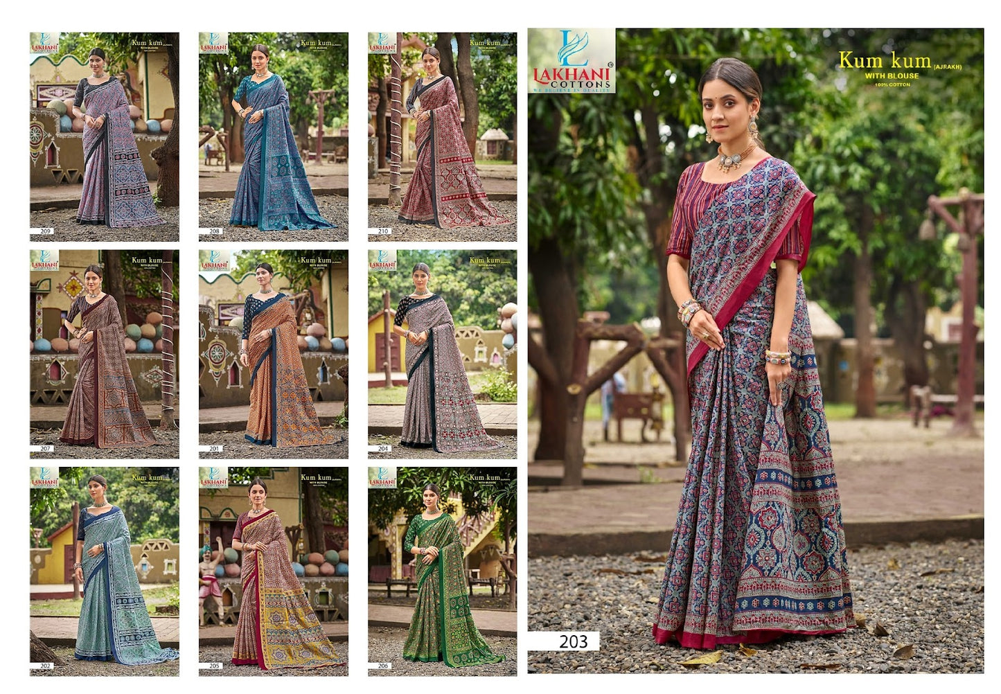 Kum Kum Vol 2 Ajrakh Lakhani Cotton Sarees Exporter Ahmedabad