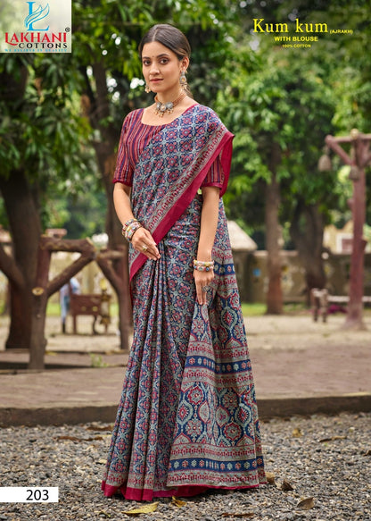 Kum Kum Vol 2 Ajrakh Lakhani Cotton Sarees Exporter Ahmedabad