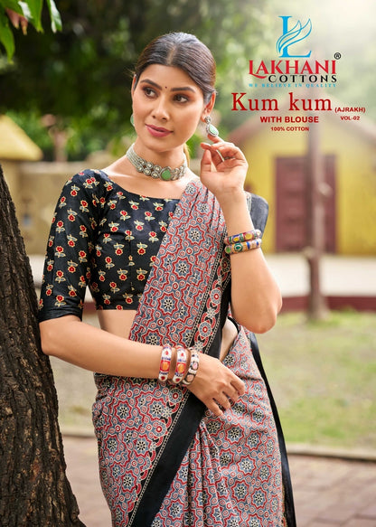 Kum Kum Vol 2 Ajrakh Lakhani Cotton Sarees Exporter Ahmedabad