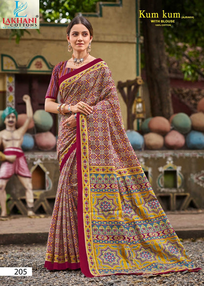 Kum Kum Vol 2 Ajrakh Lakhani Cotton Sarees Exporter Ahmedabad