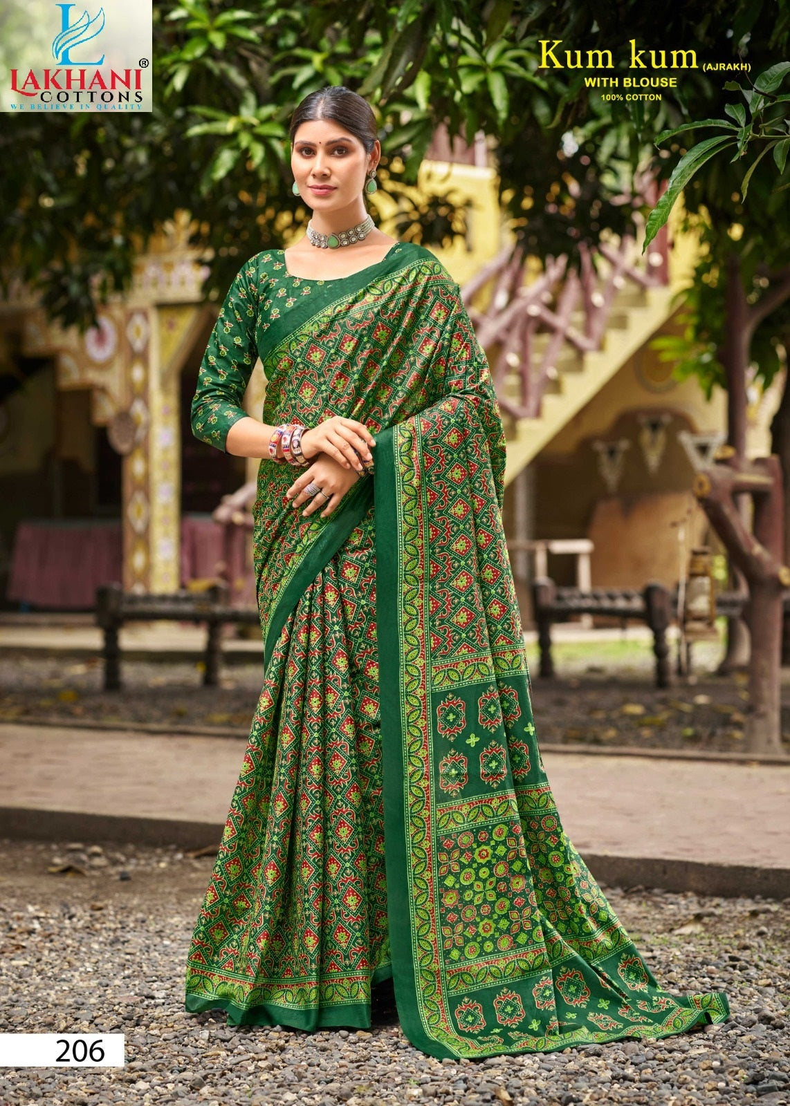 Kum Kum Vol 2 Ajrakh Lakhani Cotton Sarees Exporter Ahmedabad