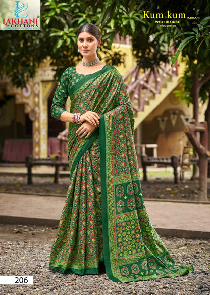 Kum Kum Vol 2 Ajrakh Lakhani Cotton Sarees Exporter Ahmedabad