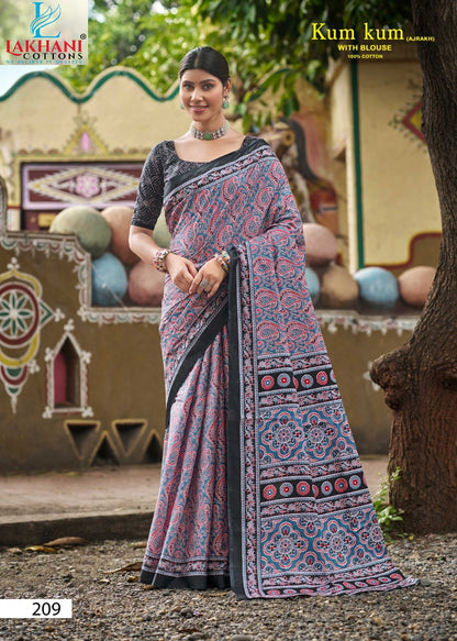 Kum Kum Vol 2 Ajrakh Lakhani Cotton Sarees Exporter Ahmedabad