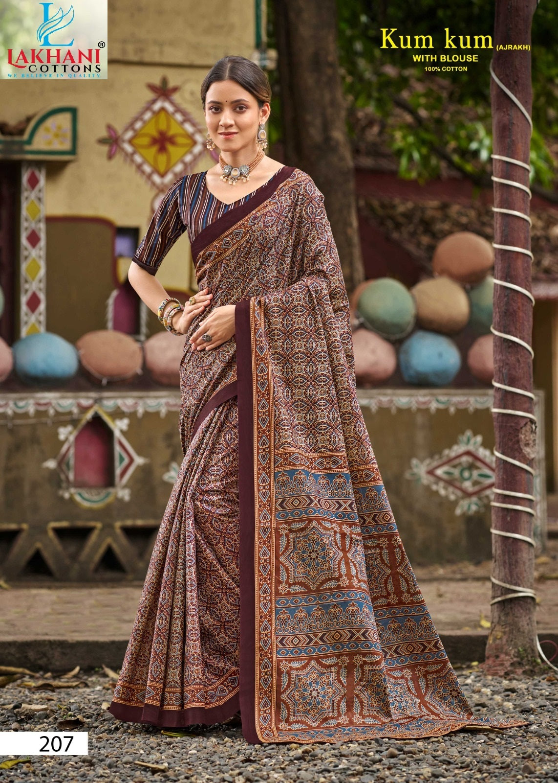 Kum Kum Vol 2 Ajrakh Lakhani Cotton Sarees Exporter Ahmedabad
