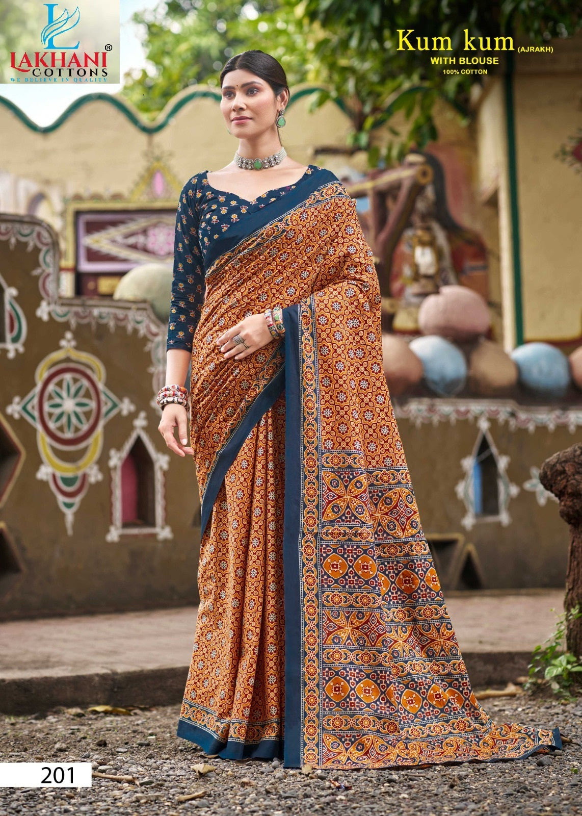 Kum Kum Vol 2 Ajrakh Lakhani Cotton Sarees Exporter Ahmedabad