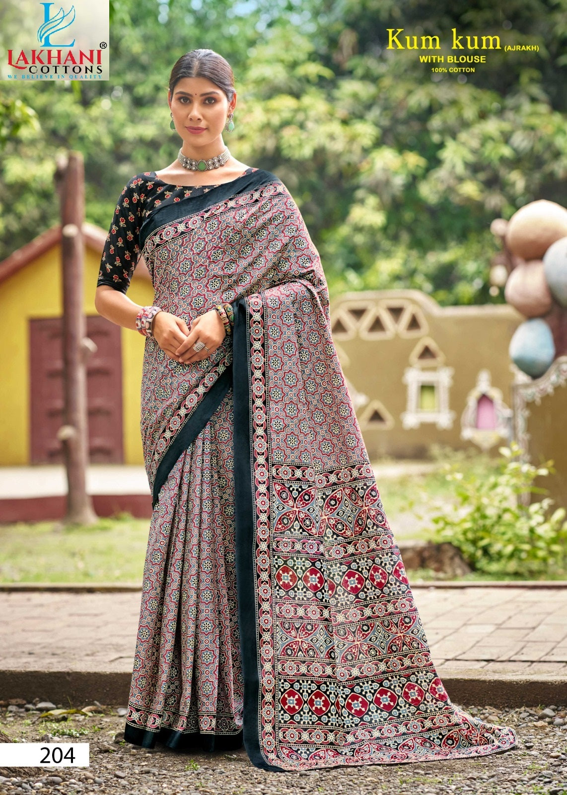 Kum Kum Vol 2 Ajrakh Lakhani Cotton Sarees Exporter Ahmedabad