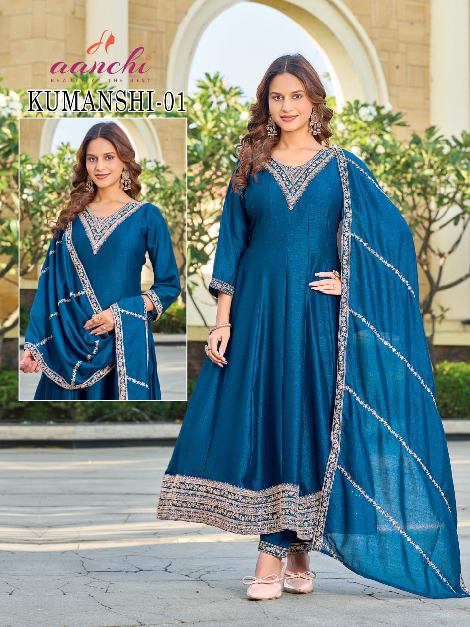 Kumanshi Aanchi Vichitra Silk Readymade Anarkali Suits Wholesale