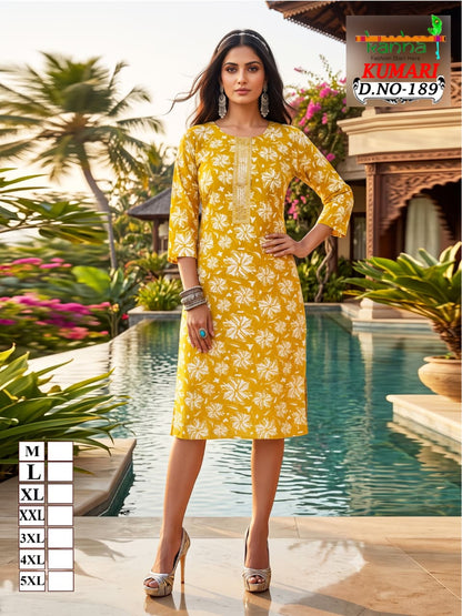Kumari Big Size Kanha Reyon Straight Cut Kurtis Supplier Gujarat