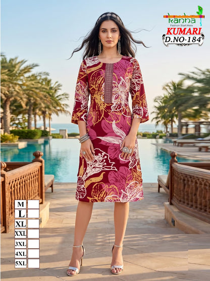 Kumari Big Size Kanha Reyon Straight Cut Kurtis Supplier Gujarat