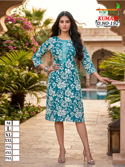 Kumari Big Size Kanha Reyon Straight Cut Kurtis Supplier Gujarat