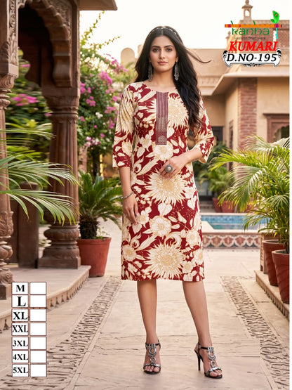Kumari Big Size Kanha Reyon Straight Cut Kurtis Supplier Gujarat