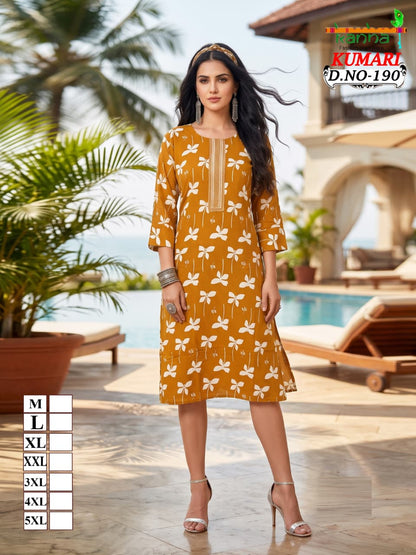 Kumari Big Size Kanha Reyon Straight Cut Kurtis Supplier Gujarat