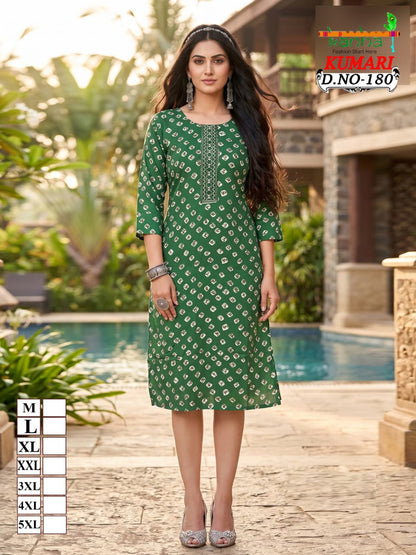 Kumari Big Size Kanha Reyon Straight Cut Kurtis Supplier Gujarat