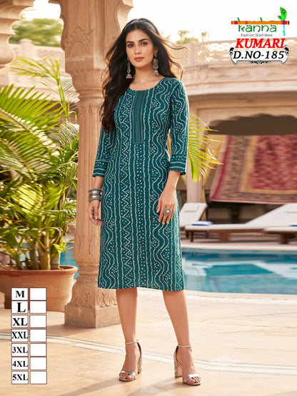 Kumari Big Size Kanha Reyon Straight Cut Kurtis Supplier Gujarat
