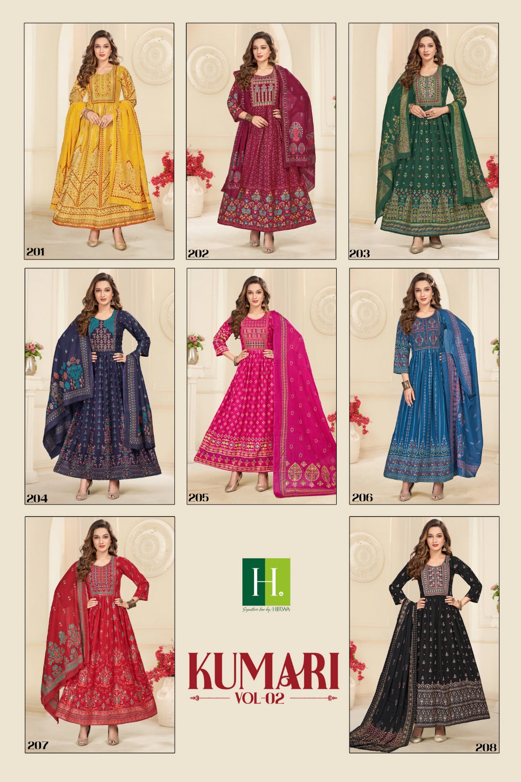 Kumari Vol 2 H Dot Rayon Foil Gown Dupatta Set