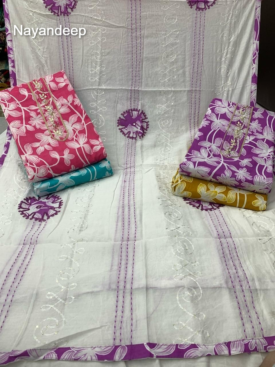 Kumkum 250425 Nayandeep Cotton Dress Material Supplier Gujarat