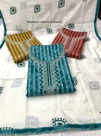 Kumkum 300425 Nayandeep Cotton Dress Material Wholesaler India