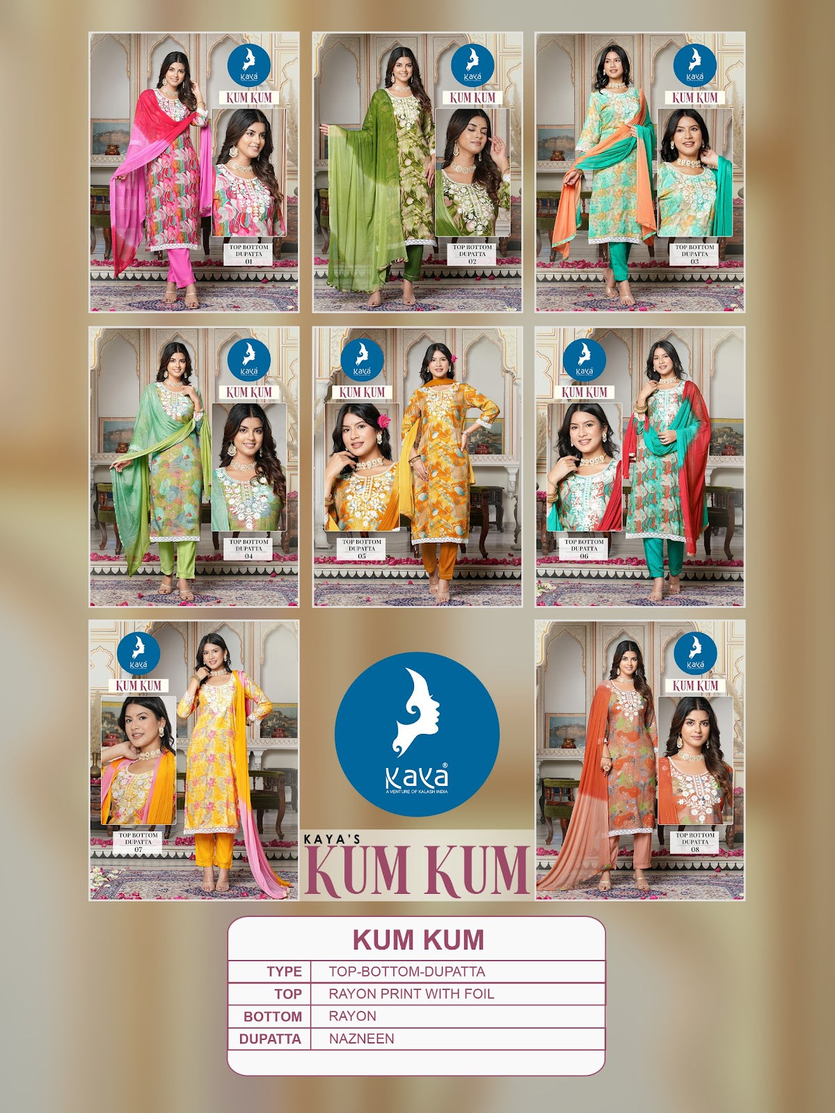 Kumkum Kaya Rayon Readymade Pant Style Suits Wholesaler India