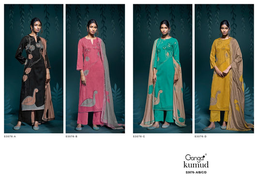 Kumud S3076 Ganga Cotton Satin Plazzo Style Suits Wholesaler India