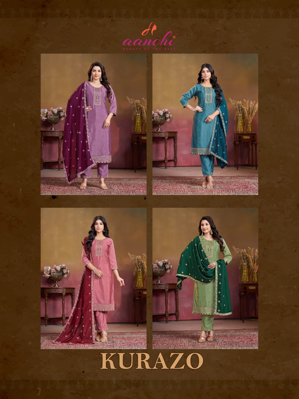 Kurazo Aanchi Crystal Silk Readymade Pant Style Suits Manufacturer Gujarat