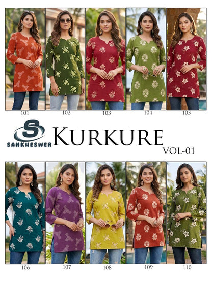 Kurkure Vol 1 Sankheswer Dhabu Cotton Short Kurtis Manufacturer India