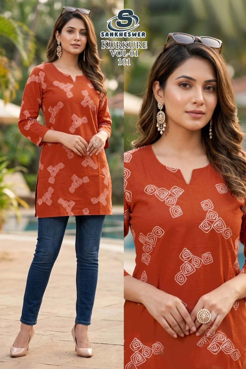 Kurkure Vol 1 Sankheswer Dhabu Cotton Short Kurtis Manufacturer India