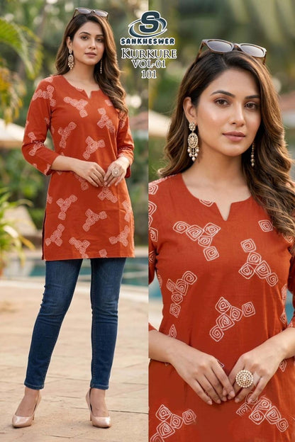 Kurkure Vol 1 Sankheswer Dhabu Cotton Short Kurtis Manufacturer India