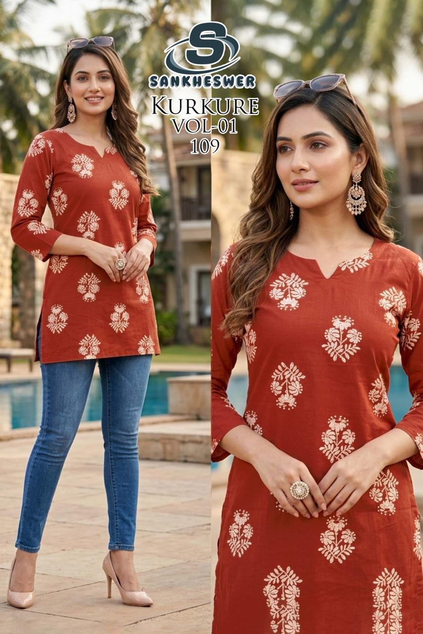 Kurkure Vol 1 Sankheswer Dhabu Cotton Short Kurtis Manufacturer India