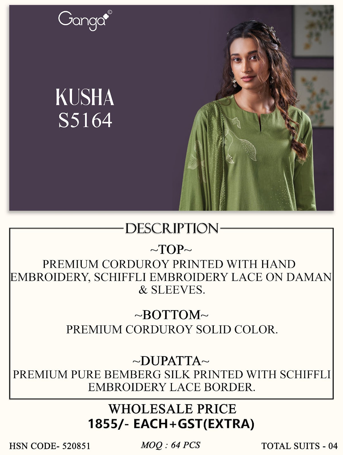 Kusha S5164 Ganga Corduroy Pant Style Suits Exporter India