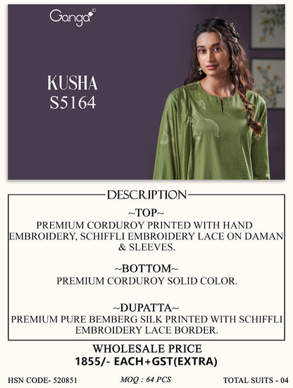 Kusha S5164 Ganga Corduroy Pant Style Suits Exporter India