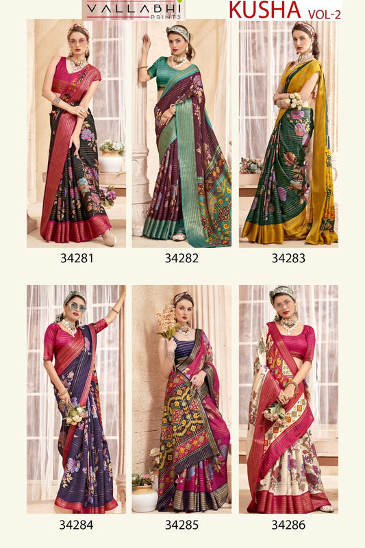 Kusha Vol 2 Vallabhi Prints Dola Silk Sarees Wholesale Rate